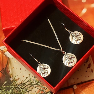 Set of Double Horse Head Pendant and Earrings Sterling Silver Jewelry, Horse Love Jewelry Gifts Set, Equestrian Jewelry Set