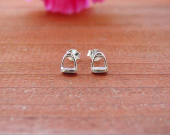 Tiny Sterling Silver Stirrup Stud Earrings: Equestrian Jewelry