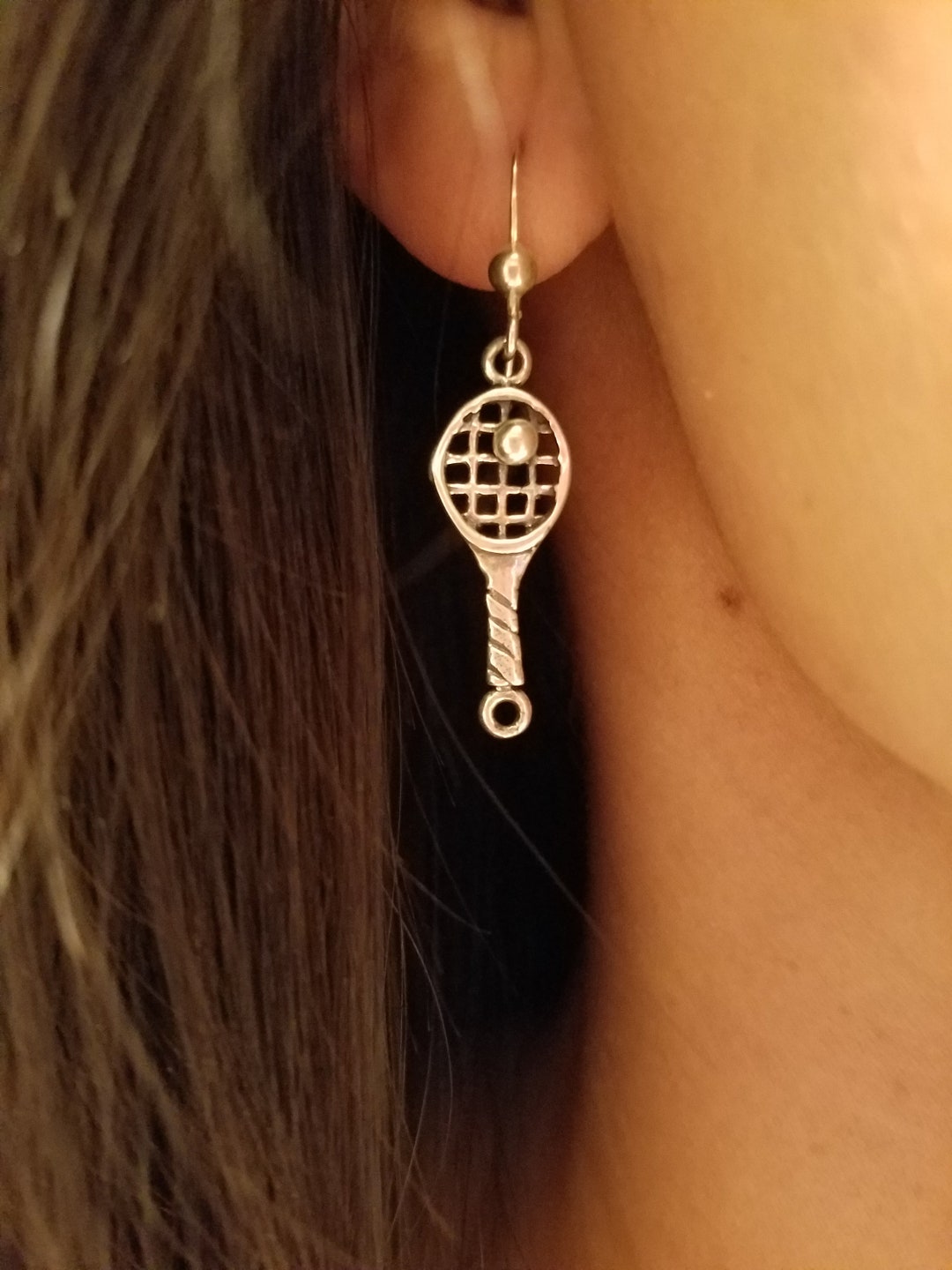 Tennis Racket With Ball Dangle Earrings Sterling Silver Etsy