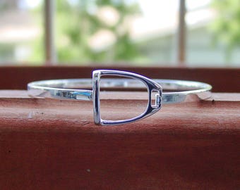 Handmade Sterling Silver Equestrian Stirrup Bangle Bracelet