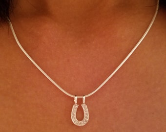 Collar de herradura de circonita cúbica: colgante ecuestre de plata de ley