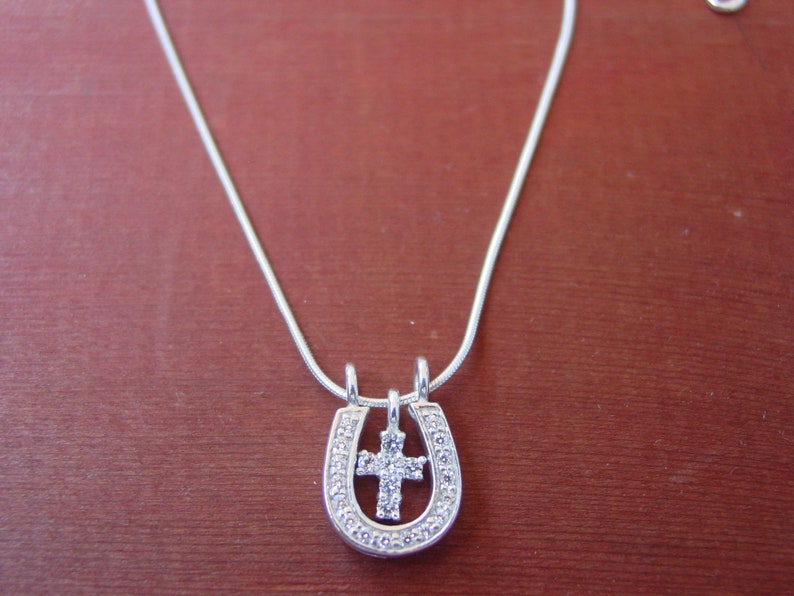 CZ Horseshoe Cross Necklace Sterling Silver Equestrian Gift Etsy