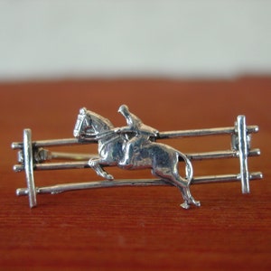 Horse Jumper on the Fence Pin Sterling Silver Equestrian Jewelry - Galloping Horse Brooch- Equestrian Gifts - Horse Lapel Pin