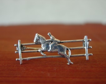 Sterling Silver Horse Jumper Pin: Equestrian Brooch Jewelry