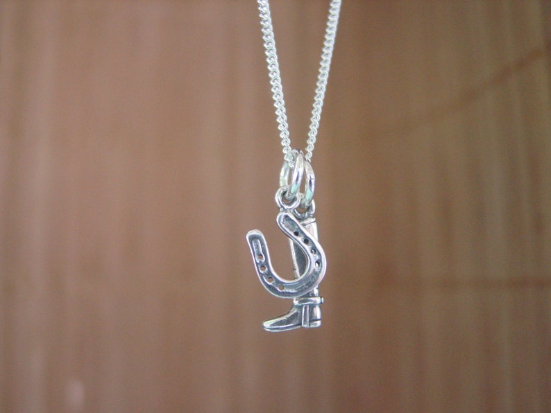 Cowgirl Necklace Horse Necklace Equestrian Charm Boot and Horseshoe Pendant Equestrian Jewelry Silver Horse Charm Pendant