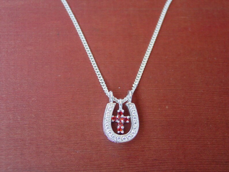 CZ Horseshoe Cross Necklace Sterling Silver Equestrian Gift Etsy