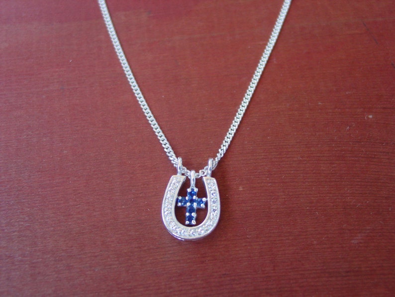 CZ Horseshoe Cross Necklace Sterling Silver Equestrian Gift Etsy