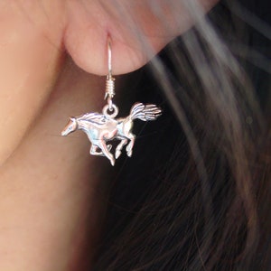 Mustang Horse Running Earrings - Horse Sterling Silver - Equestrian Jewelry - Galloping Horse Earrings - Horse Lover Gift