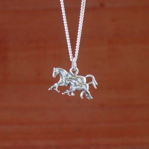 Sterling Silver Mare and Foal Pendant - Equestrian Horse Necklace