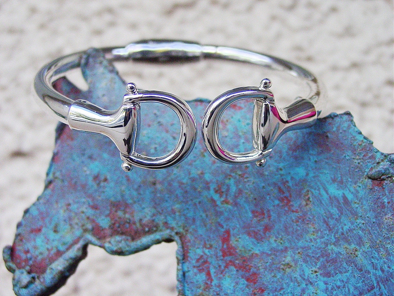 Handmade Sterling Silver Equestrian Bit Bangle - Spring Hinge Horse ...
