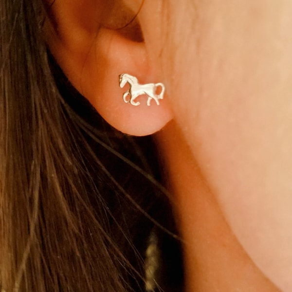 Tiny Horse Stud Earrings Sterling Silver - Equestrian Jewelry - Horse Jewelry- Horse Lover Gift