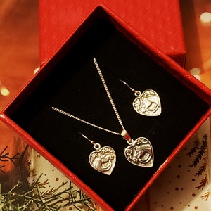 Juego de colgante y pendientes con forma de cabeza de caballo en forma de corazón, joyería de plata de ley, juego de regalo de joyería para amantes de los caballos, juego de regalo de joyería ecuestre