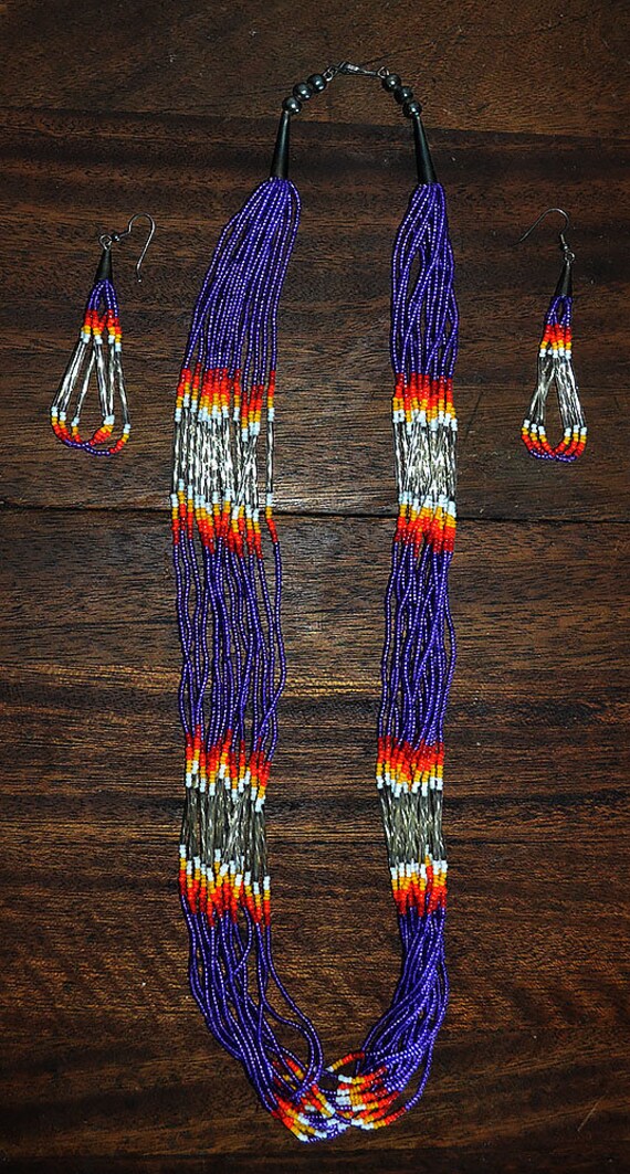 Cherokee Style Long Necklace With Matching Earring