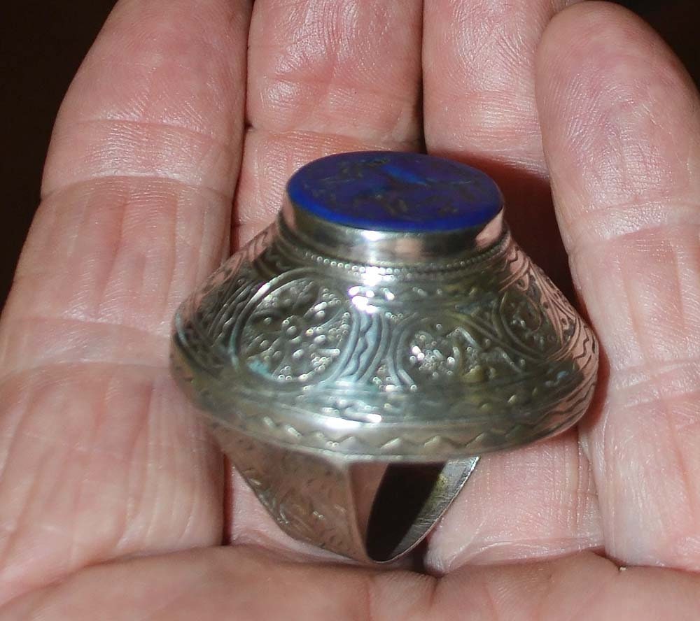 Bague Double Afghane Vintage Turquoise - Taille 8 (18mm) - Argent Allemand - Style Boho