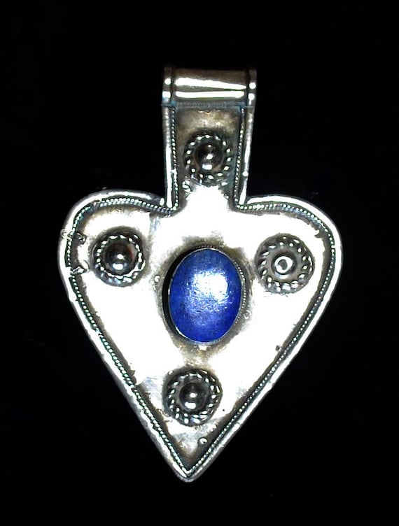 Old Turkoman Silver with Lapis Heart Shaped Asyk P