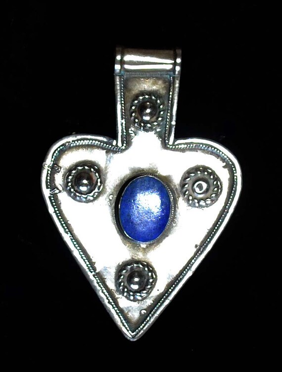 Old Turkoman Silver with Lapis Heart Shaped Asyk … - image 1
