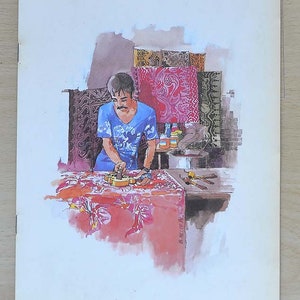 1990s Singapore Airlines Menu Cover Featuring &#39;Batik Maker&#39; By Lee Boon Wang