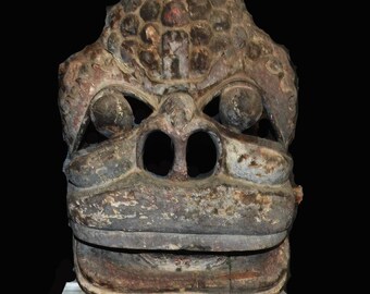 Shishi Antique Carved Wood Dragon Dance Mask