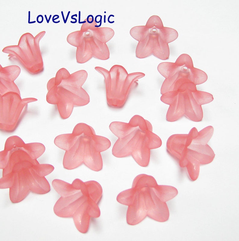 Matte Dull Dark Pink. Wholesale 240 Acrylic Lily Flower Beads
