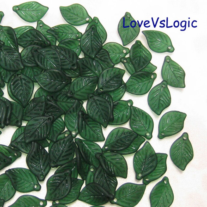 60 Acrylic Leaf Beads. Matte Dull Dark Green Tone Etsy