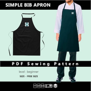 Simple Bib Apron PDF Sewing Pattern | Beginner Sewing