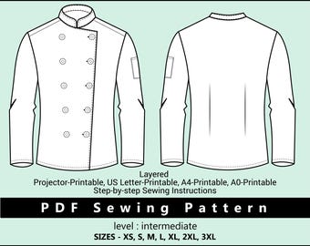 Koksjas dames pdf-naaipatroon | Professioneel culinair uniform | Digitale patronen hoteluniformen