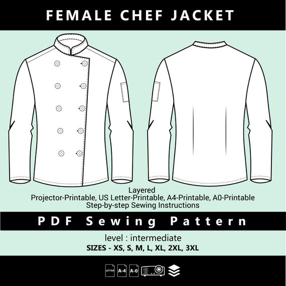 Female Chef Jacket PDF Sewing Pattern | Professional Culinary Uniform | Hotel Uniforms Digital Patterns