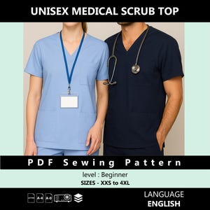 Unisex Medizinisches Scrub Top Schnittmuster | Einfache DIY Krankenschwester Uniform | Sofortiges PDF zum Herunterladen