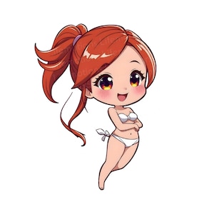 4 Clipart di Personaggio Anime Elegante, PNG di Alta Qualità, Download immediato, Arte Kawaii Chibi per Stampe Personalizzate