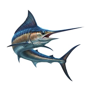 Druckbare Schwertfisch Marlin Clipart, Aquarell Schwertfisch, PNG, digitale Kunst, Papiermodelle, Junk Journal, Scrapbooking Kunst