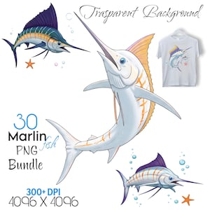 34 druckbare Schwertfisch Marlin Clipart PNG Bundle, Aquarell Schwertfisch, hochwertige PNG, Papiermodelle, Junk Journal, Scrapbooking Kunst