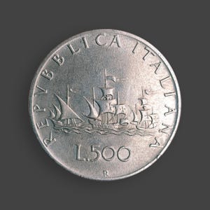 1966 Italian 500 Lire Silver Coin, Caravelle Design, Numismatic Collectible