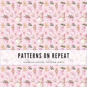 Pink Christmas Seamless Repeat Pattern for Fabric Sublimation, Digital Prints, Seamless Pattern