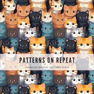 Cat Kitten Seamless Repeat Pattern for Fabric Sublimation, Digital Prints, Seamless Pattern