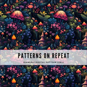 Fairy Mushroom Seamless Repeat Pattern for Fabric Sublimation, Digital Prints, Seamless Pattern