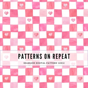 Pink Hearts Checkered Seamless Repeat Pattern for Fabric Sublimation, Digital Prints, Seamless Pattern