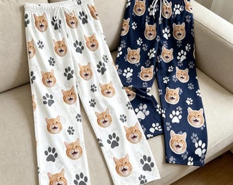 Custom Pet Face Pajama Pants, Personalized Dog/Cat Photo Loungewear, Soft Stretch Sleep Pants, Dog Mom Cat Mom Gift,Pjs Pants for Pet Lovers