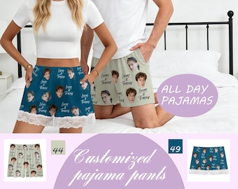 Custom Face Pajama Shorts, Personalized Pet Photo Shorts Pants,Sleepwear Gifts for Mom, Mother’s Day Father’s Day Gift