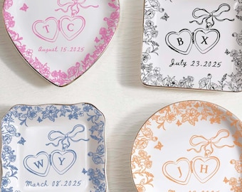 Personalized Locked Ring Dish, Wedding Gift for Couple, Toile De Jouy Jewelry Dish, Sentimental Gift for Bride, Engagement Gift, Anniversary