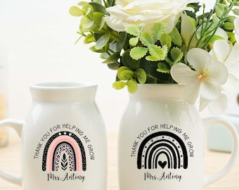Aangepaste bloemenvaas cadeau voor leraar, cadeau leraar waardering, aangepaste naam leraar leraar, bedankje, terug naar school cadeau, vaas leraar