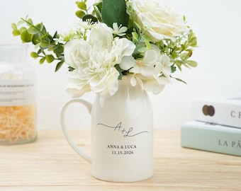 Personalized Wedding Vase, Custom Couple Initials Ceramic Flower Vase, Bridal Shower Gift, Anniversary Gift for Couple
