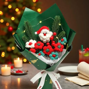 Crochet Christmas Bouquet with Knitted Santa Plush,Kids gift,Christmas home decor,Christmas Gift for Family Friend Floral Eternal Keepsake