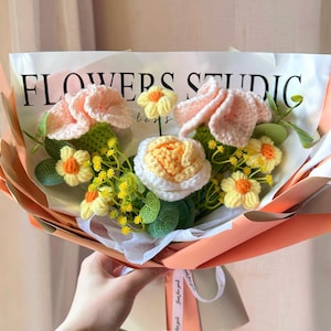 Crochet Flower Bouquet,Mother&#39;s Day gift,sunflower,pink,everlasting,Graduation,Birthday,Friend,Sister, Girlfriend Gift,love,Easter,Grandma