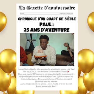 男性用バースデーガゼット 4ページ、フランス語 A3、A4、A5、Canva バースデージャーナルテンプレートでパーソナライズして印刷