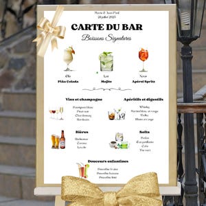 Affiche Carte du Bar A3 A4 et A5,  Cocktail de mariage, Français, modifiable sur Canva