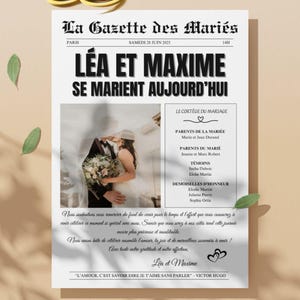 4-page French wedding gazette, wedding newspaper template to personalize and print yourself on Canva, A3, A4 and A5 format