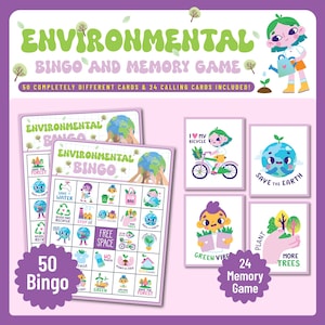 Eco-Themed Bingo Game: Earth Day Activity, 50 Unique Cards (PDF Download)