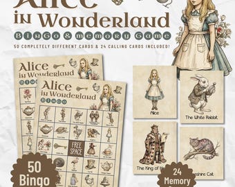 Alice in Wonderland Bingo and Memory Game (Digital Download)