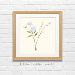 Blue Daisy Floral Print: Modern Southern Wall Art (Digital Download, 24x24in JPEG/PDF)