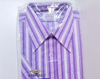 Vintage Shirt Westvale Dead Stock Men's Shirt in Package Purple Stripe Cotton Poly No Ironing Size L 60's Mid Century Men's Hipster Fashion